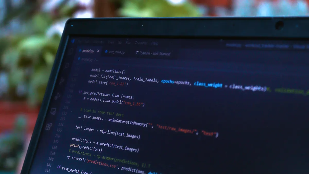 Close-up view of a computer screen displaying code in a software development environment.